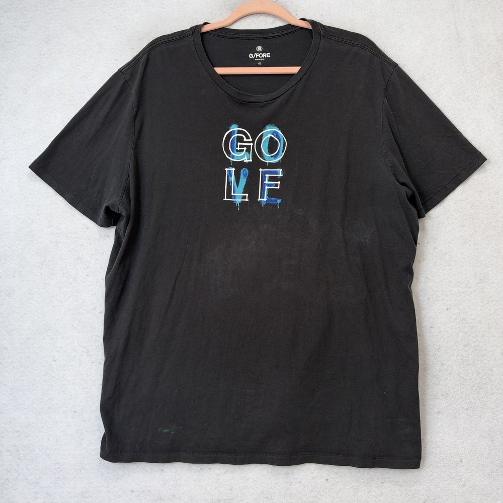 G/FORE Shirt Mens XL Black Golf Lettering Graphic Tee Tagless Cotton Peru